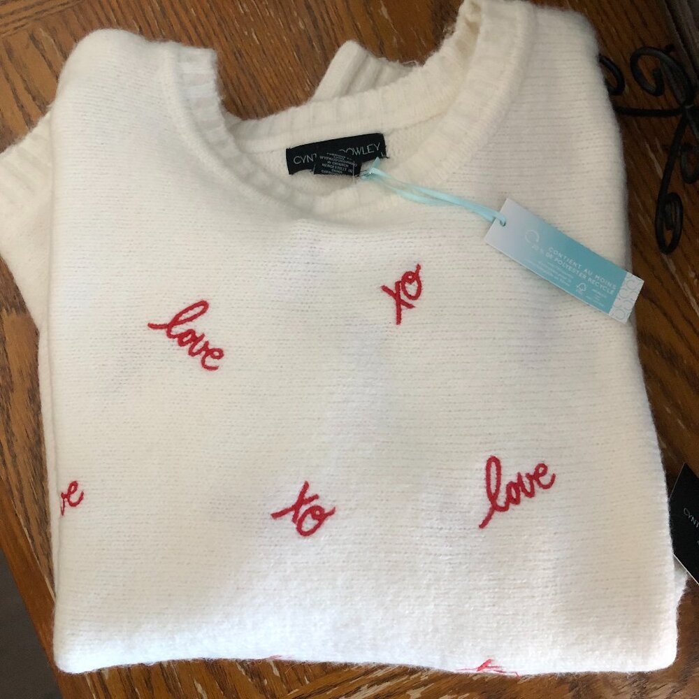 Cynthia Rowley Off White Sweater Love XO Embroidered Long Sleeve NWT 1X